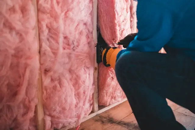 Interior of a home with insulation and construction materials